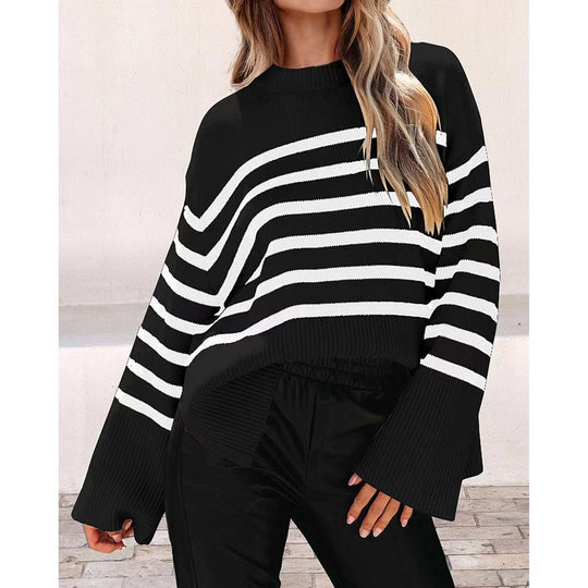 Damen modischer Oversized-Pullover mit Streifenmuster R&B
