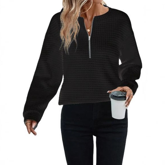 Damen Sportliches Sweatshirt mit halbem Reißverschluss R&B