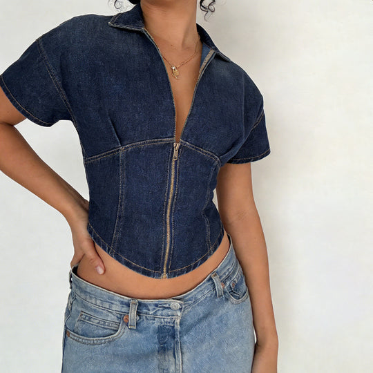 Damen Jeansblusenjacke mit stylischem Zipper und modischem Schnitt R&B