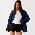 Damen Denimjacke mit Kapuze und kontrastierenden Ärmeln R&B