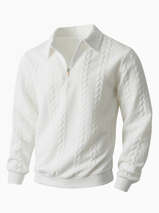 Herren nan Halbzip-Pullover mit Kentkragen, Zopfstrickstruktur und geripptem Saum R&B