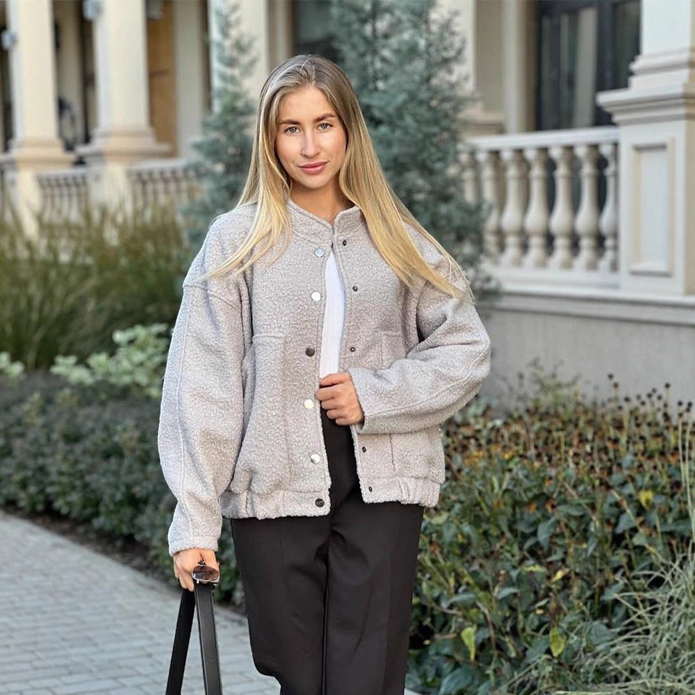 Damen Oversized Fleecejacke mit Druckknöpfen und praktischen Taschen R&B