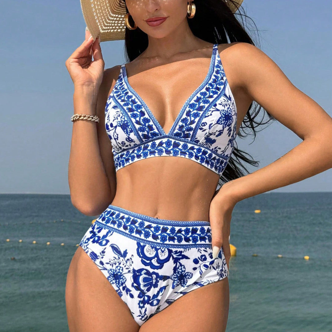Damen Hochtaillierter Bikini mit floralem Muster R&B