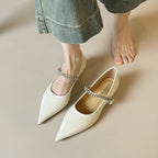 Damen elegante spitze Ballerinas mit funkelndem Strassriemen