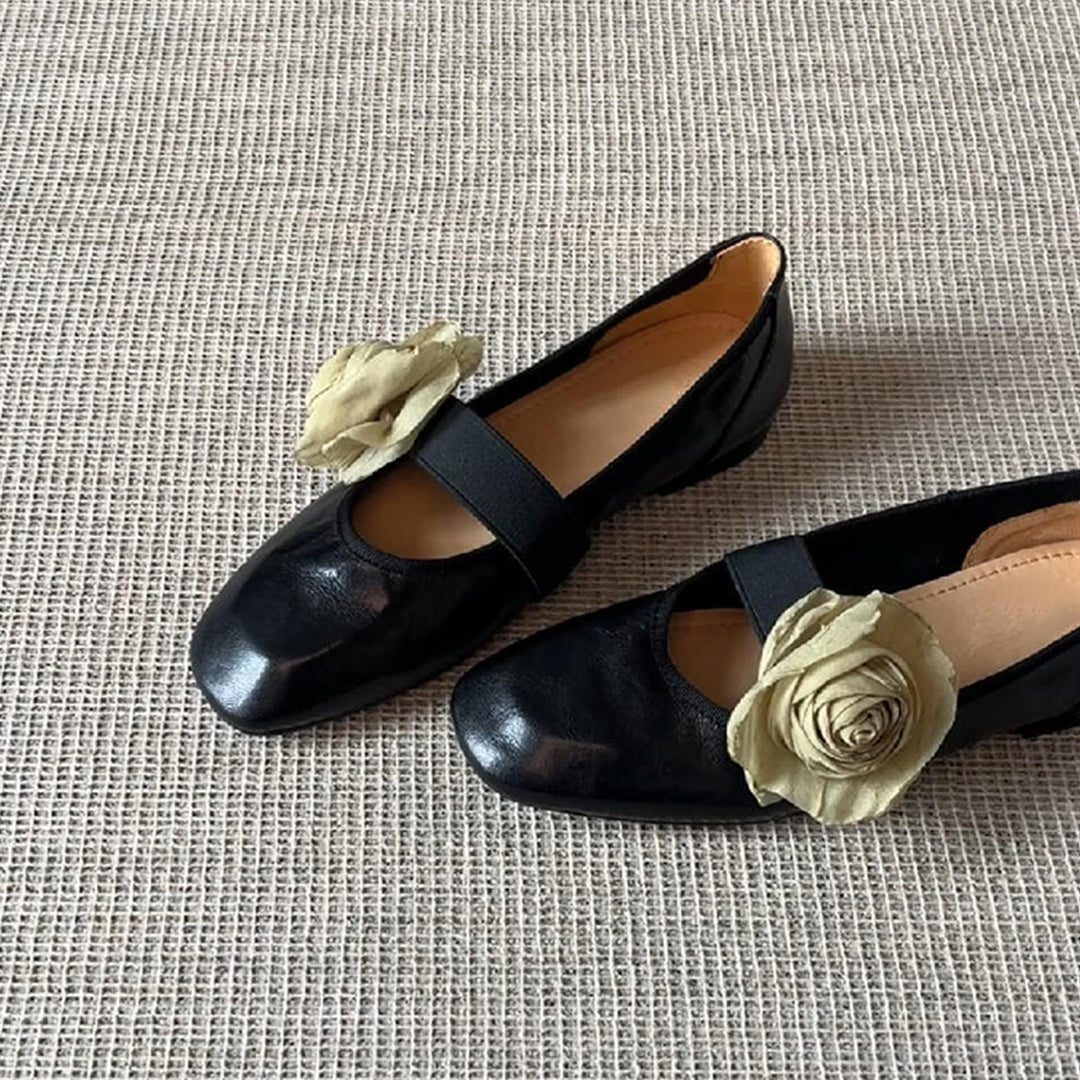 Damen Ballerina-Schuhe mit floralem Applikationsdesign und verstellbarem Riemen R&B