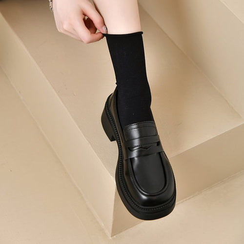 Damen elegante Mokassins mit hohem Blockabsatz R&B