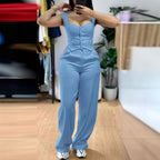 Damen Figurbetonter Jumpsuit mit tailliertem Schnitt und Knopfleiste R&B