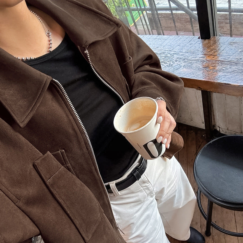 Damen modische Wildlederjacke im angesagten Oversized-Schnitt R&B