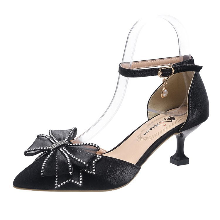 Damen elegante High Heels mit transparentem Fesselriemen und funkelndem Schleifenakzent R&B