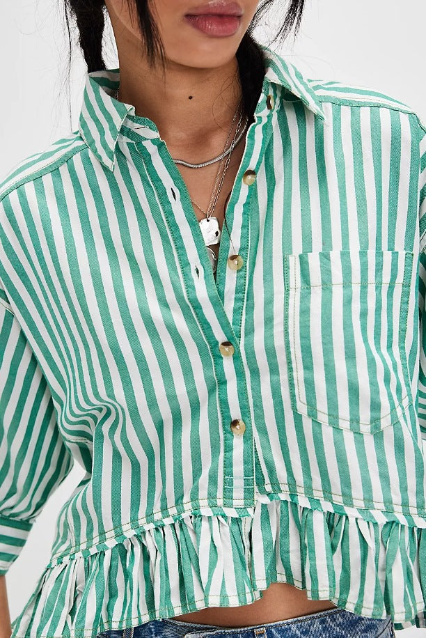 Damen lässige Bluse mit Rüschensaum R&B