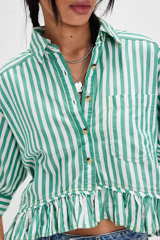 Damen lässige Bluse mit Rüschensaum R&B