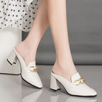Damen Klassische Mules mit glitzerndem Schnallen-Detail und komfortablem Blockabsatz