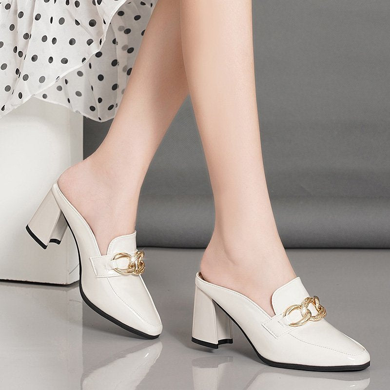Damen Klassische Mules mit glitzerndem Schnallen-Detail und komfortablem Blockabsatz