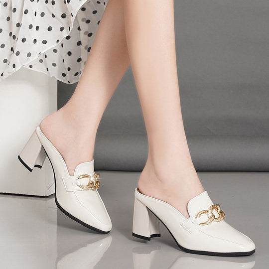 Damen Klassische Mules mit glitzerndem Schnallen-Detail und komfortablem Blockabsatz R&B