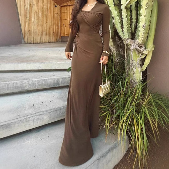 Damen Langarm-Maxikleid mit raffiniertem Wickeldesign und figurschmeichelndem Schnitt R&B