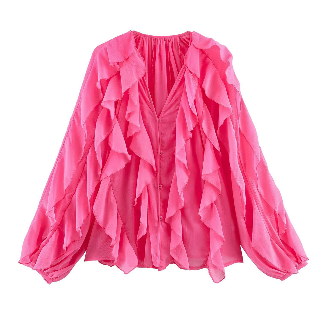 Damen Rüschenbluse mit weitem Schnitt und ballonartigen Ärmeln R&B