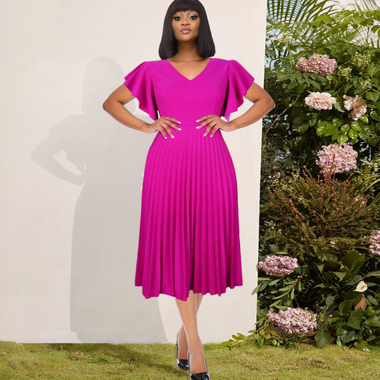 Damen Midikleid mit voluminösen Rüschensäumen und eleganter Faltenlegung R&B