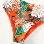 Damen Bandeau-Bikini mit lhaftem Tropenmuster und hohem Taillenschnitt