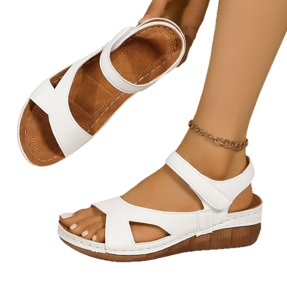 Damen Wedge-Sandalen mit verstellbarem Klettverschluss und anatomischem Fußbett R&B