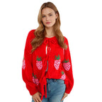 Damen kuscheliger Pullover mit fruchtigem Erdbeer-Motiv R&B