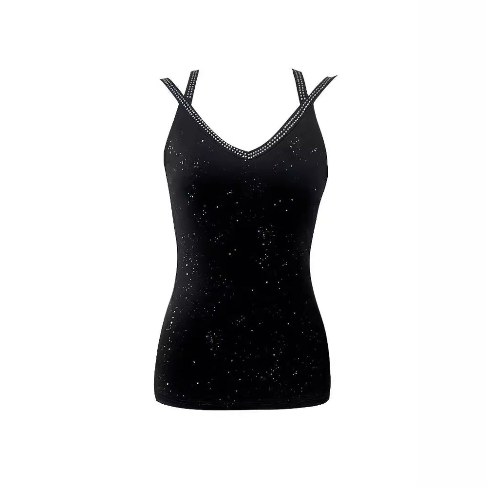 Damen Oberteil mit funkelndem Galaxie-Design und eleganten Spaghetti-Trägern R&B