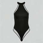 Damen Hochgeschlossene Body mit transparenten Einsätzen R&B
