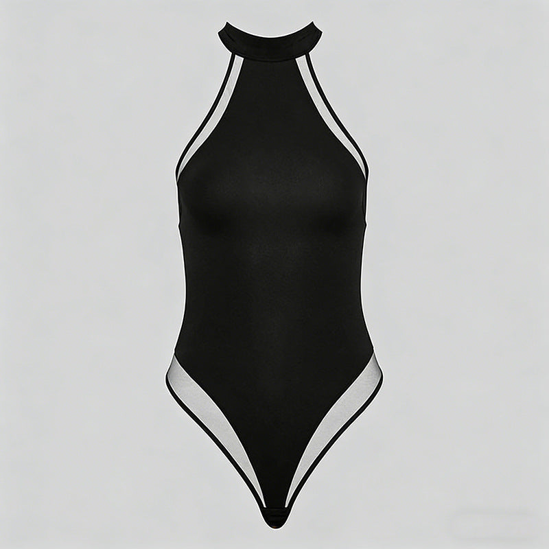 Damen Hochgeschlossene Body mit transparenten Einsätzen R&B