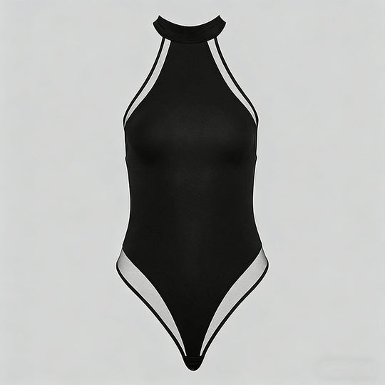 Damen Hochgeschlossene Body mit transparenten Einsätzen R&B