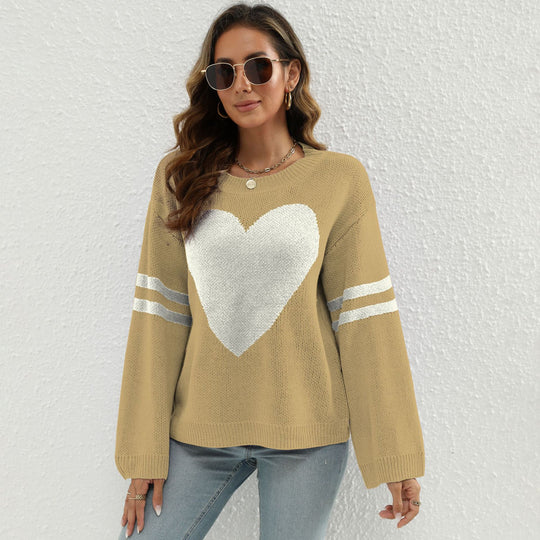 Damen Strickpullover mit Herzmotiv und lässigen Ärmelabschlüssen R&B