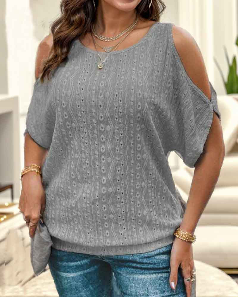 Damen modisches Oberteil mit offenem Schulterdesign und strukturiertem Lochmuster R&B
