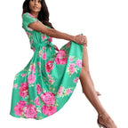 Damen Maxikleid mit Wickeldetail und farbenfrohem Blumenmuster R&B