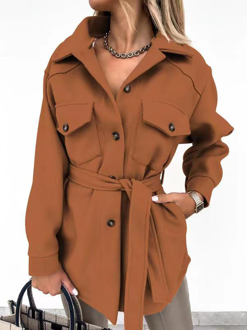 Damen Utility-Jacke mit modischem Gürtel und praktischen Taschen R&B