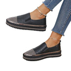 Damen Slip-On Plateau-Sneaker mit elegantem Glitzervorbau und rutschfester Sohle R&B