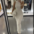Damen figurbetontes Strickkleid mit raffinierten Streifenelementen R&B
