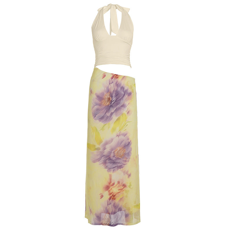 Damen Maxikleid mit floralem Design und verstellbarem Halterträger R&B