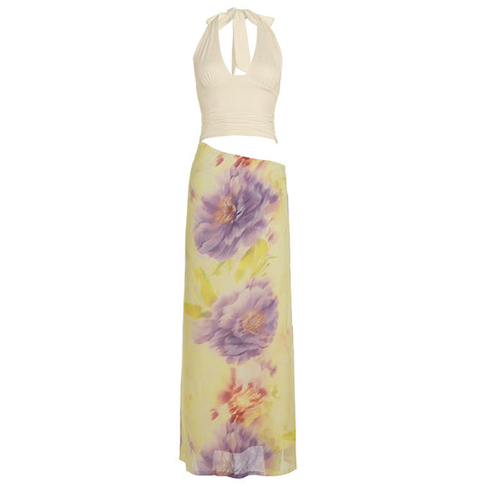 Damen Maxikleid mit floralem Design und verstellbarem Halterträger R&B