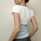 Damen Kurzarm Blusentop mit Knotendetail R&B