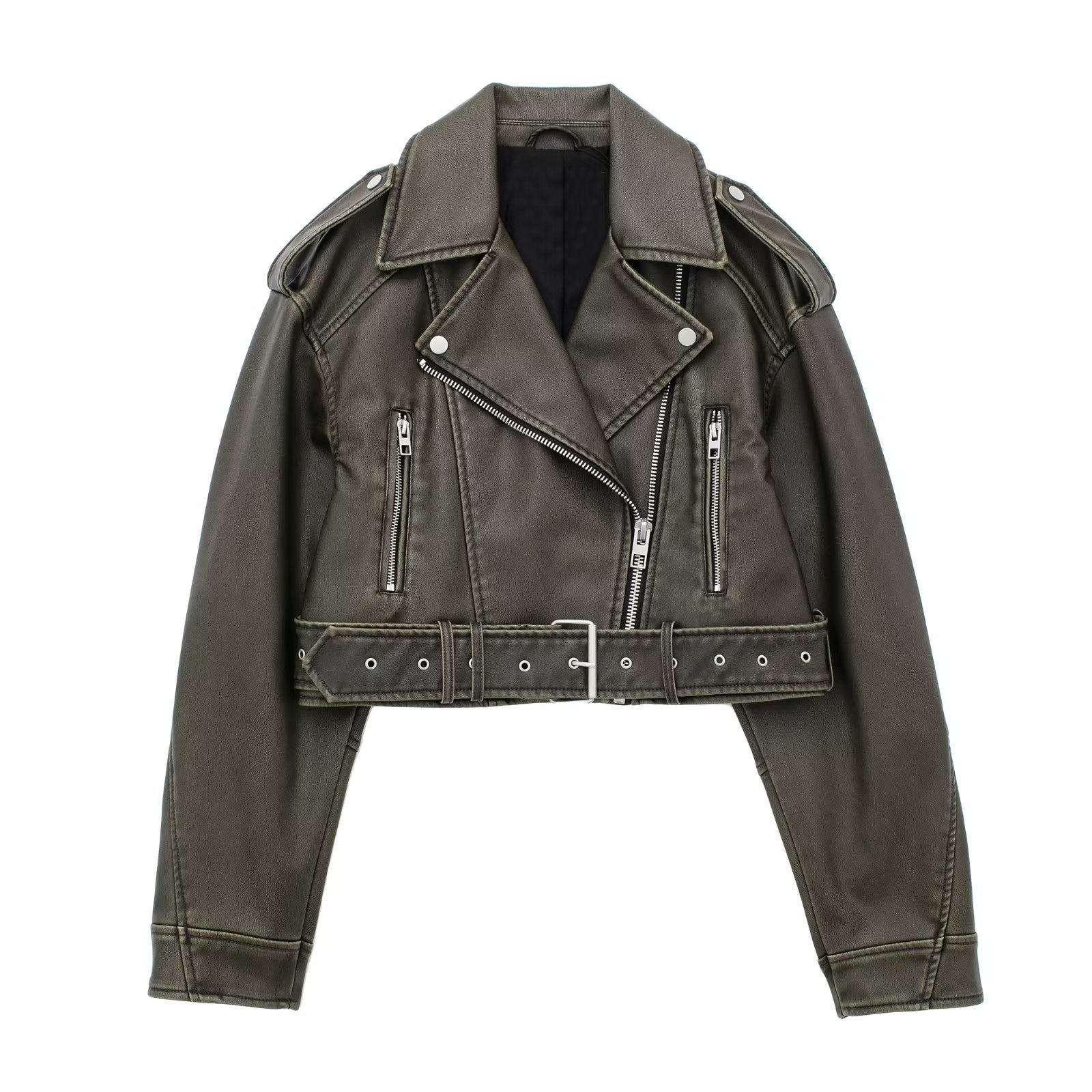 R&B | Damen Lederjacke mit Reißverschluss und GürtelDetails