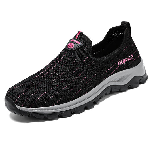 Damen Sportliche Slip-On Schnürschuhe mit atmungsaktiver Oberflächenstruktur und dämpfender Sohle R&B