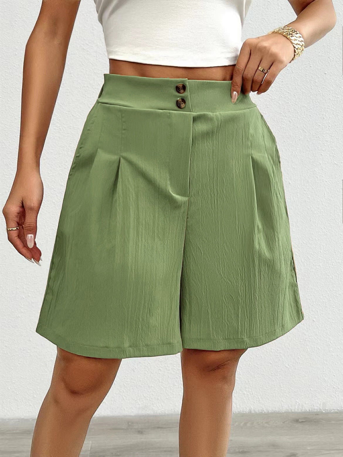Damen Hochtaillierte Shorts mit doppeltem Knopfverschluss und Falten R&B