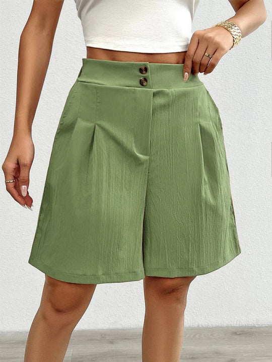 Damen Hochtaillierte Shorts mit doppeltem Knopfverschluss und Falten R&B