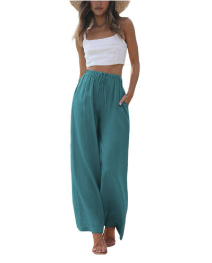 Damen weite Leinenhose mit elastischem Bund und praktischen Seitentaschen R&B