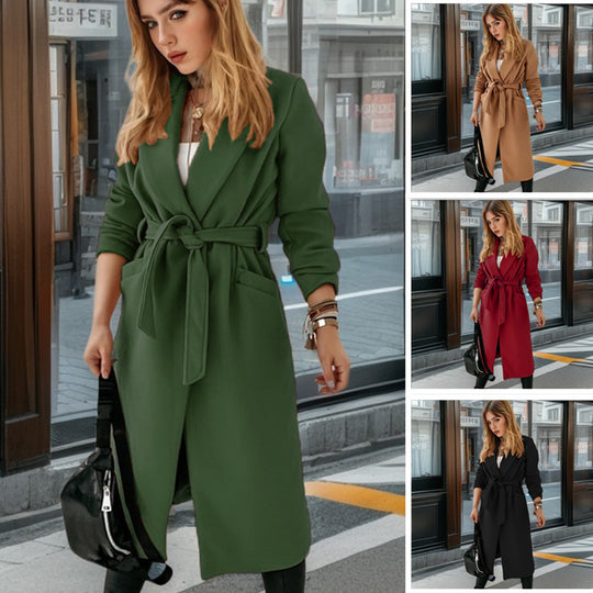 Damen eleganter Trenchcoat mit Gürtel und praktischen Taschen R&B