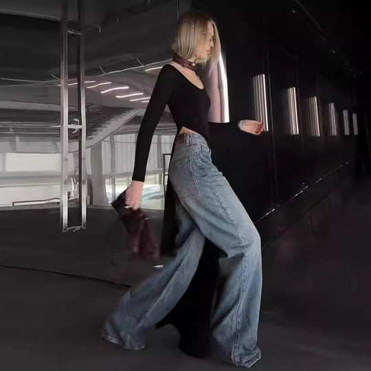Damen Elegantes langärmliges Kleid mit asymmetrischem Saum R&B