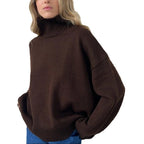Damen Strickpullover mit hohem Kragen und weitem Schnitt R&B