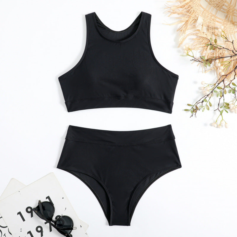 Damen Bikini-Set mit hohem Bund und sportlichem Oberteil R&B