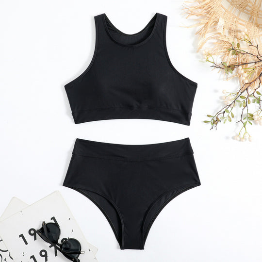 Damen Bikini-Set mit hohem Bund und sportlichem Oberteil R&B