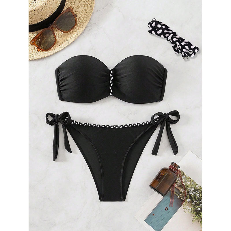 Damen Bandeau-Bikini mit verstellbaren Trägern und raffinierter Raffung R&B