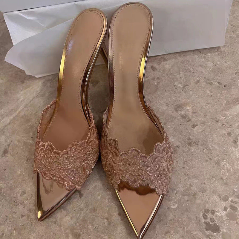 Damen Elegante und modische Slingback-Pumps mit floraler Spitze R&B