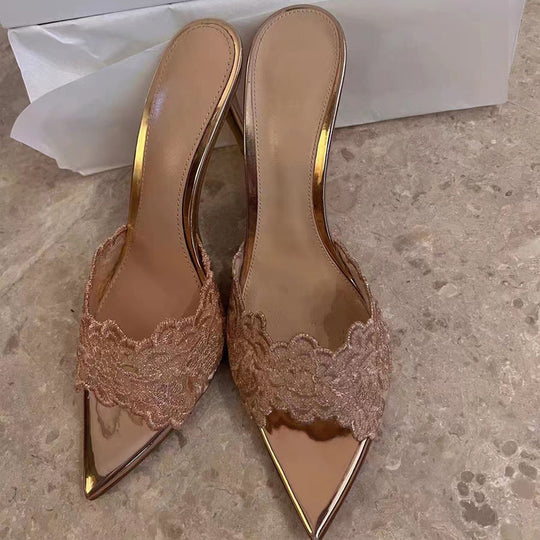 Damen Elegante und modische Slingback-Pumps mit floraler Spitze R&B